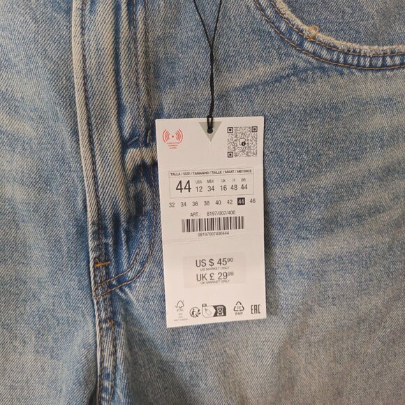 Zara 100% Cotton Adjustable Waist Mom Shorts Size 12 Blue NEW EU 44 Denim Beach - Picture 2 of 7